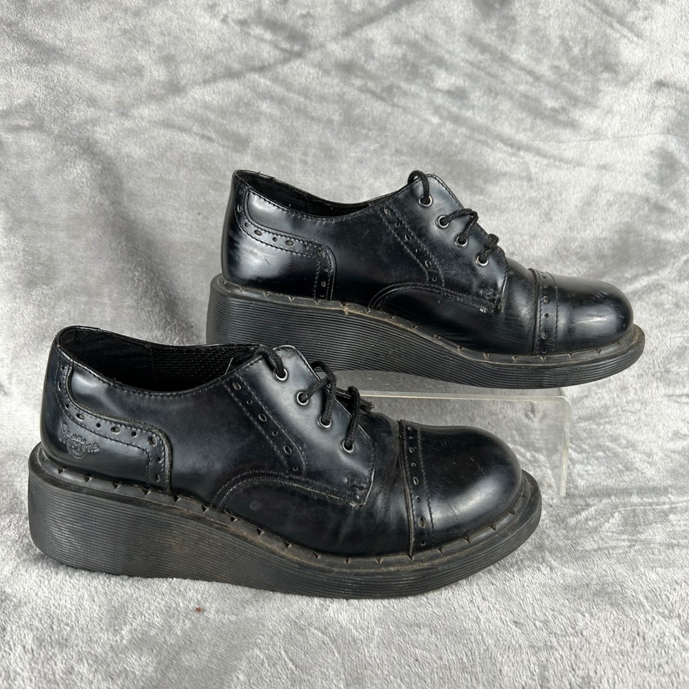 Vintage Dr Martens Black Leather Brogue Wedge Platform Oxford‎ Shoes Womens 5